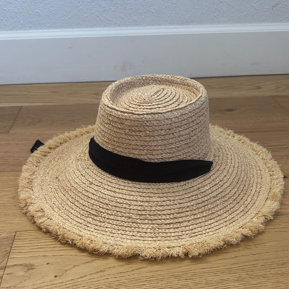 Lack Of Color Tan Straw Hat with Black Band
